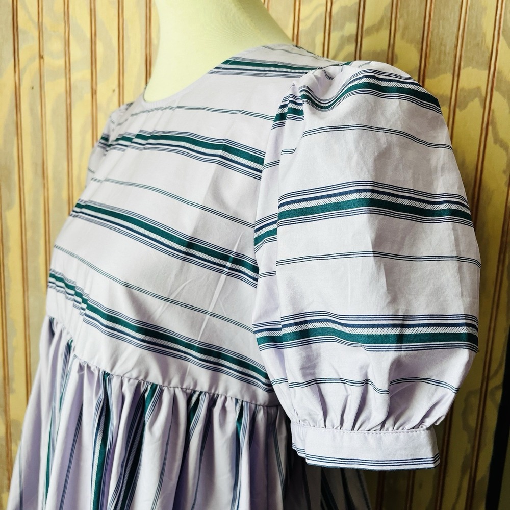 NWT English Factory Regency Striped Puff Sleeve Babydoll Mini Dress Size M - Picture 3 of 9